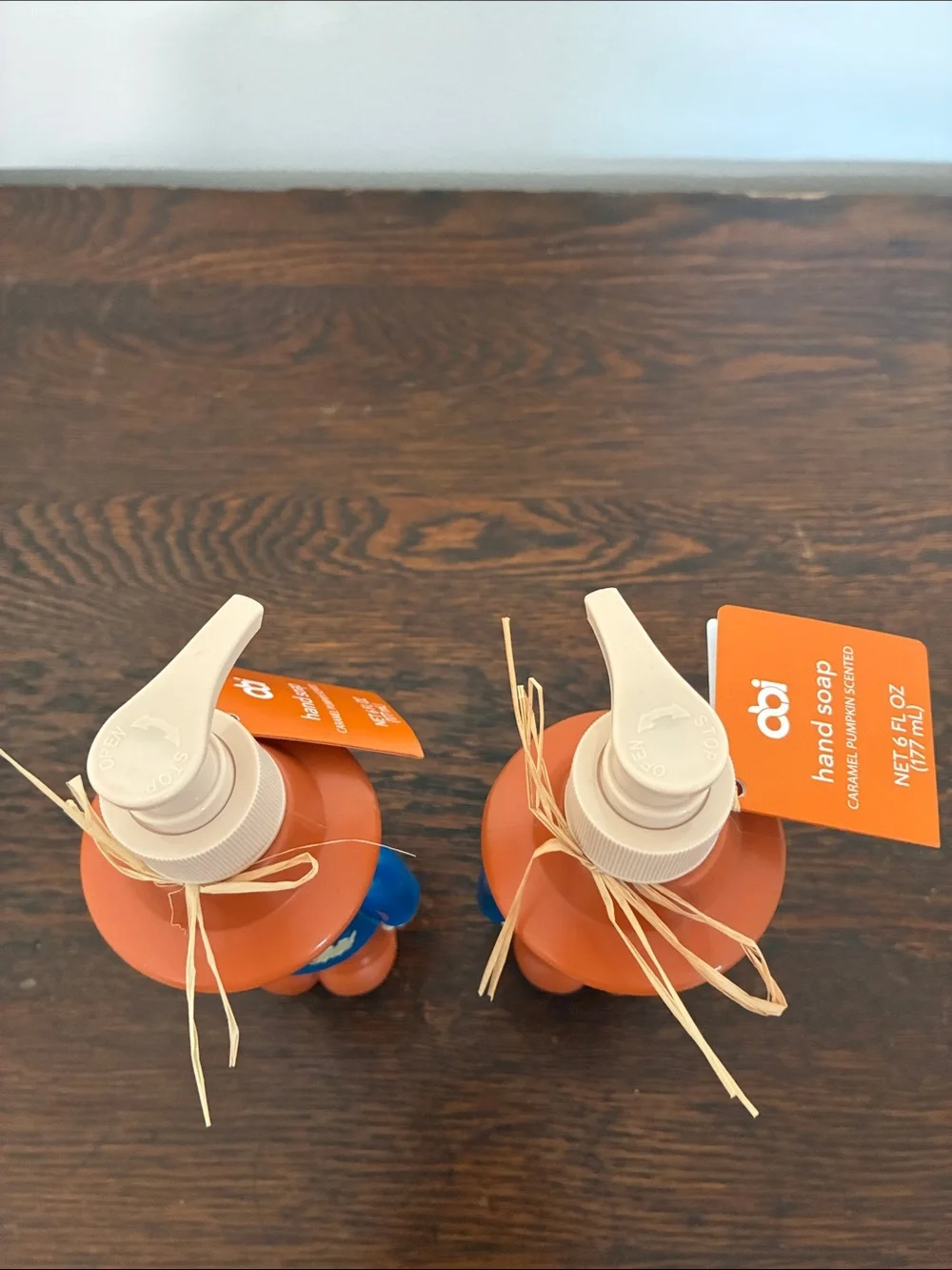 NWT- Set of 2- Caramel Pumpkin Scented Scarecrow Hand Soap Dispensers 6oz